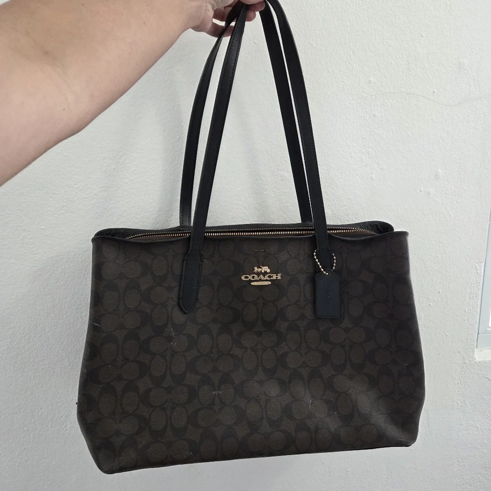 Coach Signature Tote Bag Brown and Black